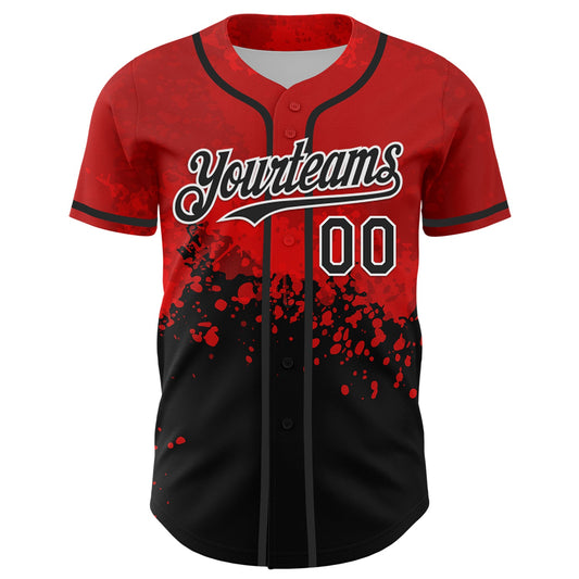 Custom Red Black-White 3D Pattern Design Rave Splatter Authentic Baseball Jersey - Sky-Custom