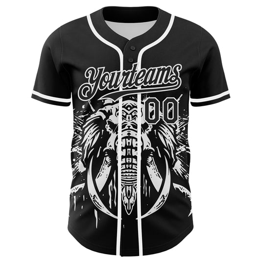 Custom Black White 3D Pattern Design Rave Mastodons Head Authentic Baseball Jersey - Sky-Custom