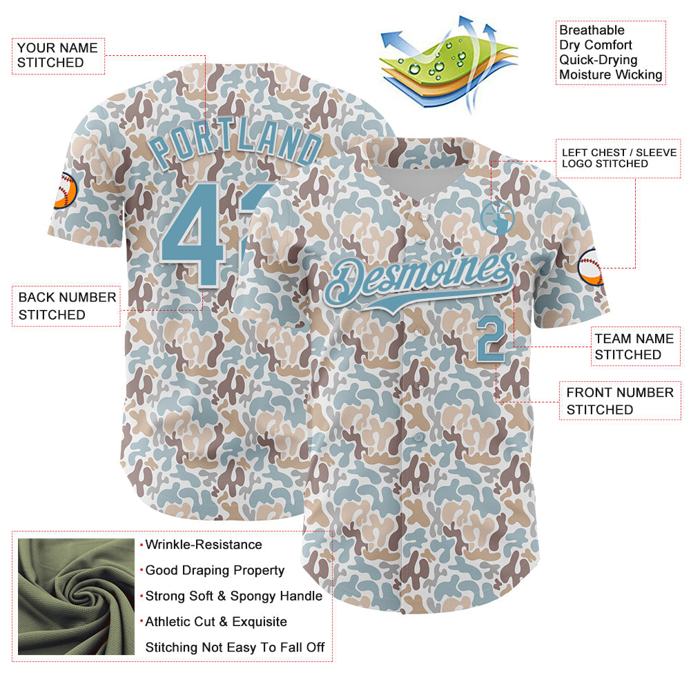 Custom White Shadow Blue 3D Pattern Design Abstract Spots Authentic Baseball Jersey - Sky-Custom