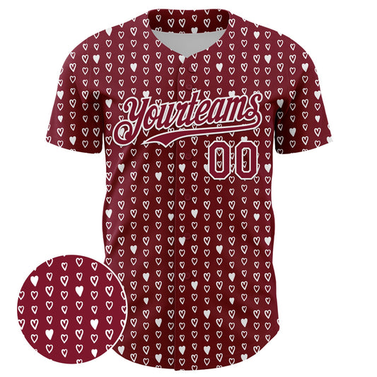 Custom Crimson White 3D Pattern Design Hearts Authentic Baseball Jersey - Sky-Custom