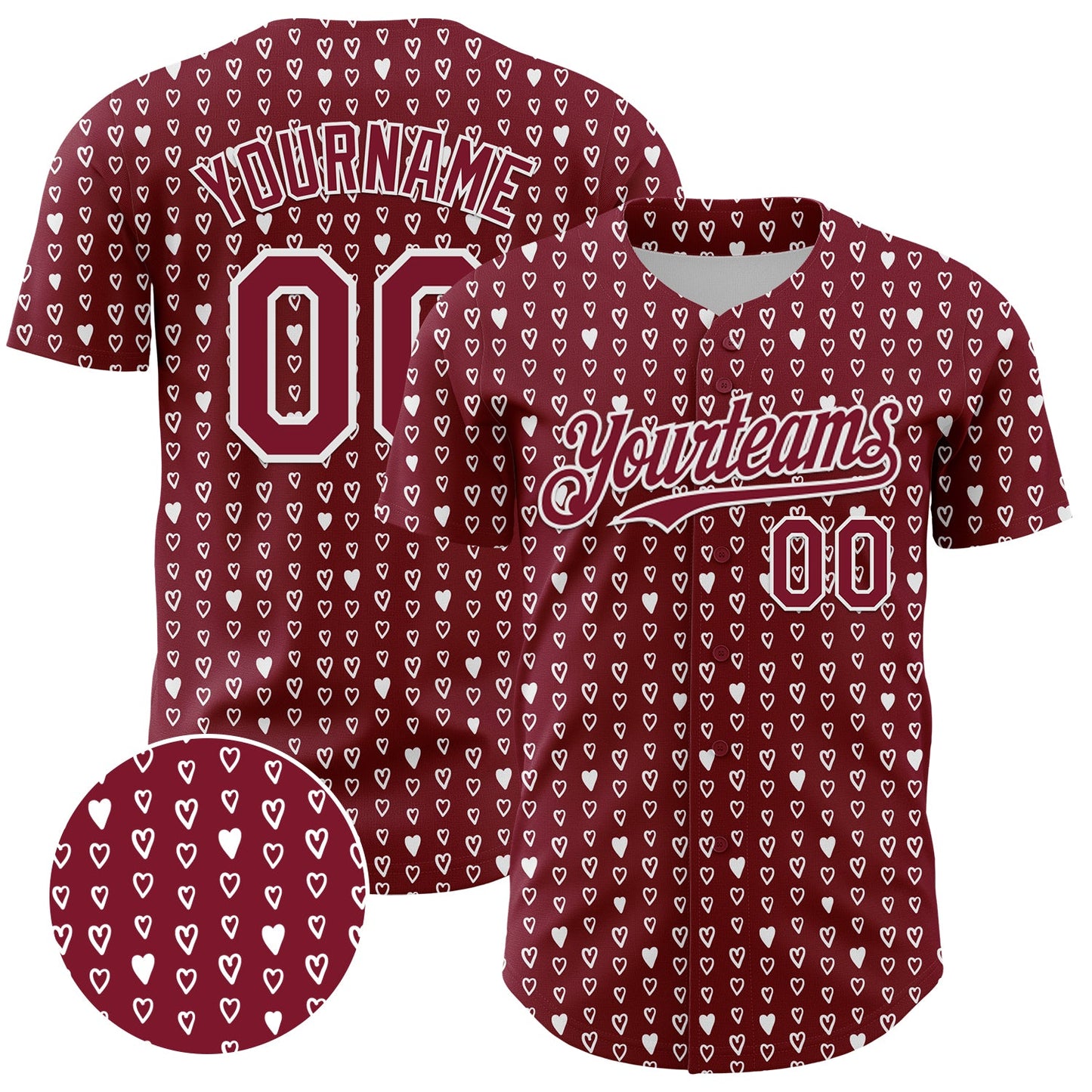 Custom Crimson White 3D Pattern Design Hearts Authentic Baseball Jersey - Sky-Custom