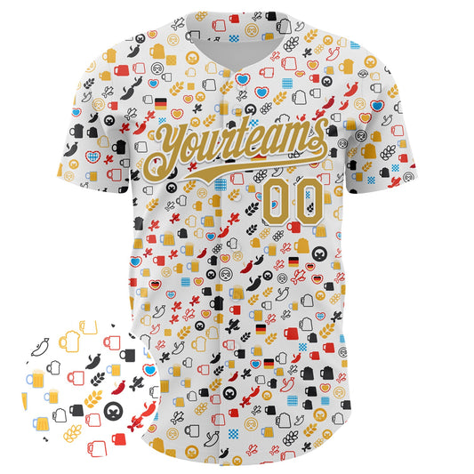 Custom White Old Gold 3D Pattern Design Beer Festival Authentic Baseball Jersey - Sky-Custom