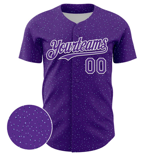 Custom Purple White 3D Pattern Design Dots Authentic Baseball Jersey - Sky-Custom