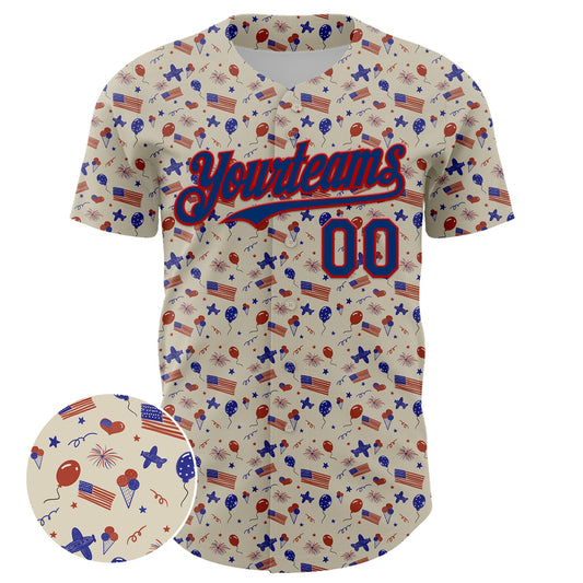 Custom Cream US Navy Blue-Red 3D American Flag Authentic Baseball Jersey - Sky-Custom