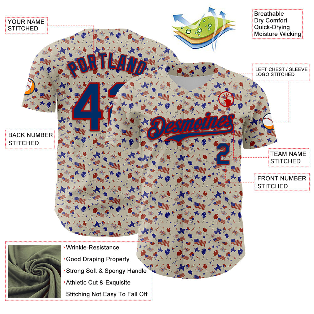 Custom Cream US Navy Blue-Red 3D American Flag Authentic Baseball Jersey - Sky-Custom