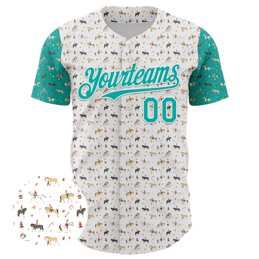 Custom White Aqua 3D Pattern Design Rodeo Cowboy Authentic Baseball Jersey - Sky-Custom