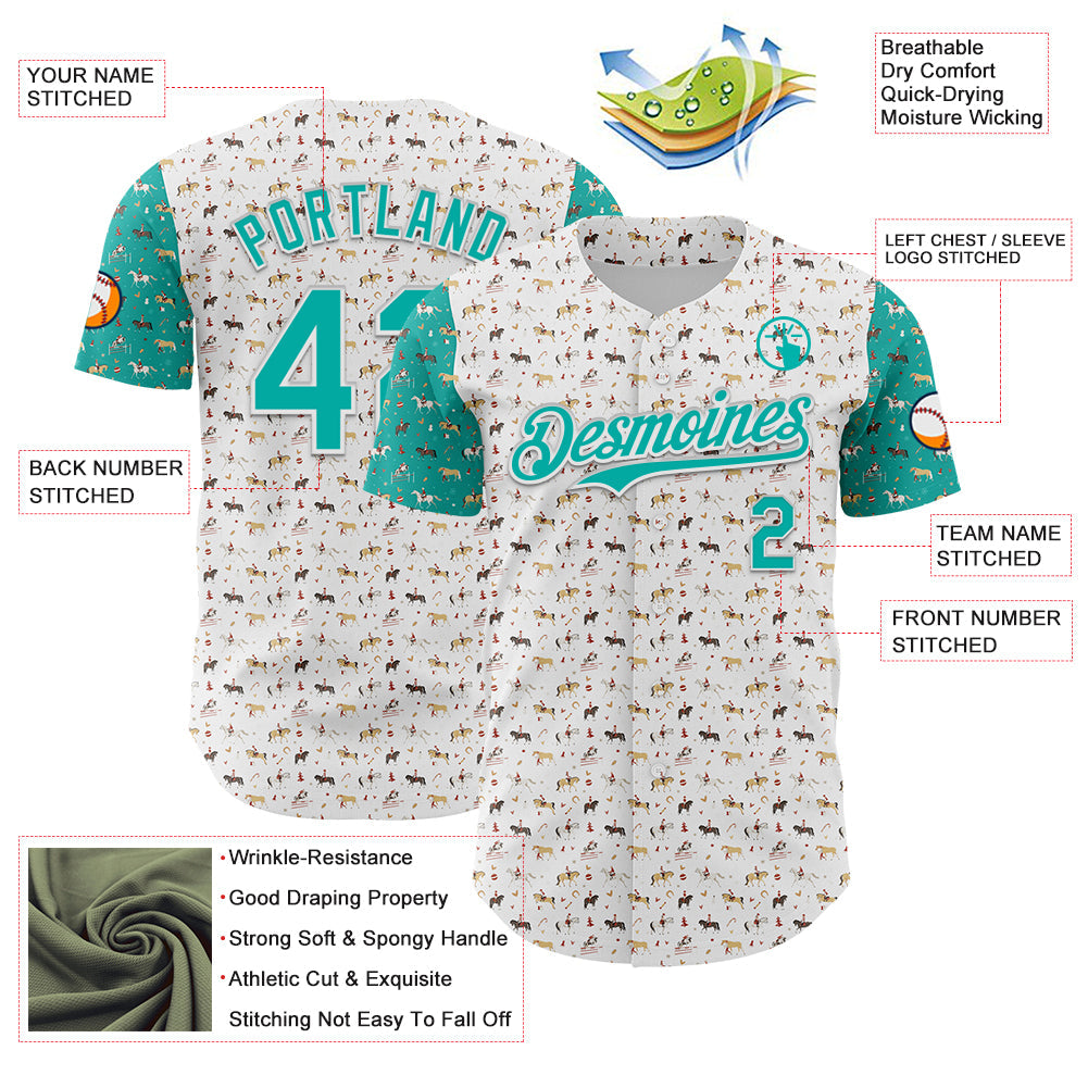 Custom White Aqua 3D Pattern Design Rodeo Cowboy Authentic Baseball Jersey - Sky-Custom