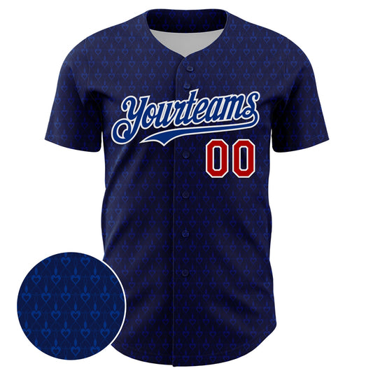 Custom Navy Red-Royal 3D Pattern Design Hearts Authentic Baseball Jersey - Sky-Custom