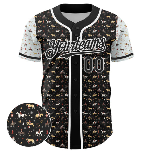Custom Black White 3D Pattern Design Rodeo Cowboy Authentic Baseball Jersey - Sky-Custom