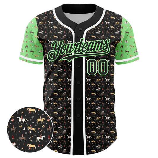 Custom Black Pea Green-White 3D Pattern Design Rodeo Cowboy Authentic Baseball Jersey - Sky-Custom