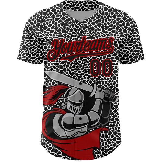 Custom Black Red-White 3D Pattern Design Knight Hero Art Authentic Baseball Jersey - Sky-Custom