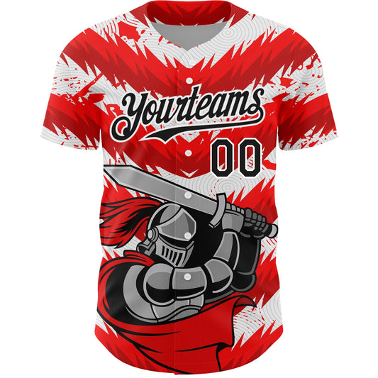 Custom Red Black-White 3D Pattern Design Knight Hero Art Authentic Baseball Jersey - Sky-Custom