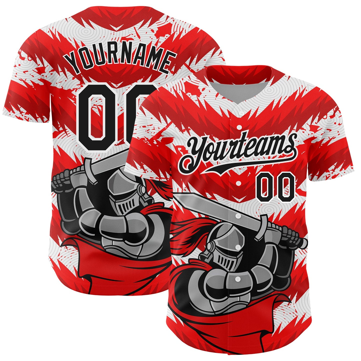 Custom Red Black-White 3D Pattern Design Knight Hero Art Authentic Baseball Jersey - Sky-Custom