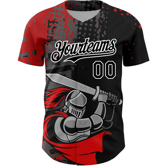 Custom Black Red-White 3D Pattern Design Knight Hero Art Authentic Baseball Jersey - Sky-Custom