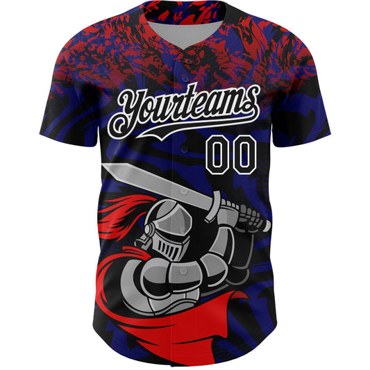 Custom Red Black-Thunder Blue 3D Pattern Design Knight Hero Art Authentic Baseball Jersey - Sky-Custom