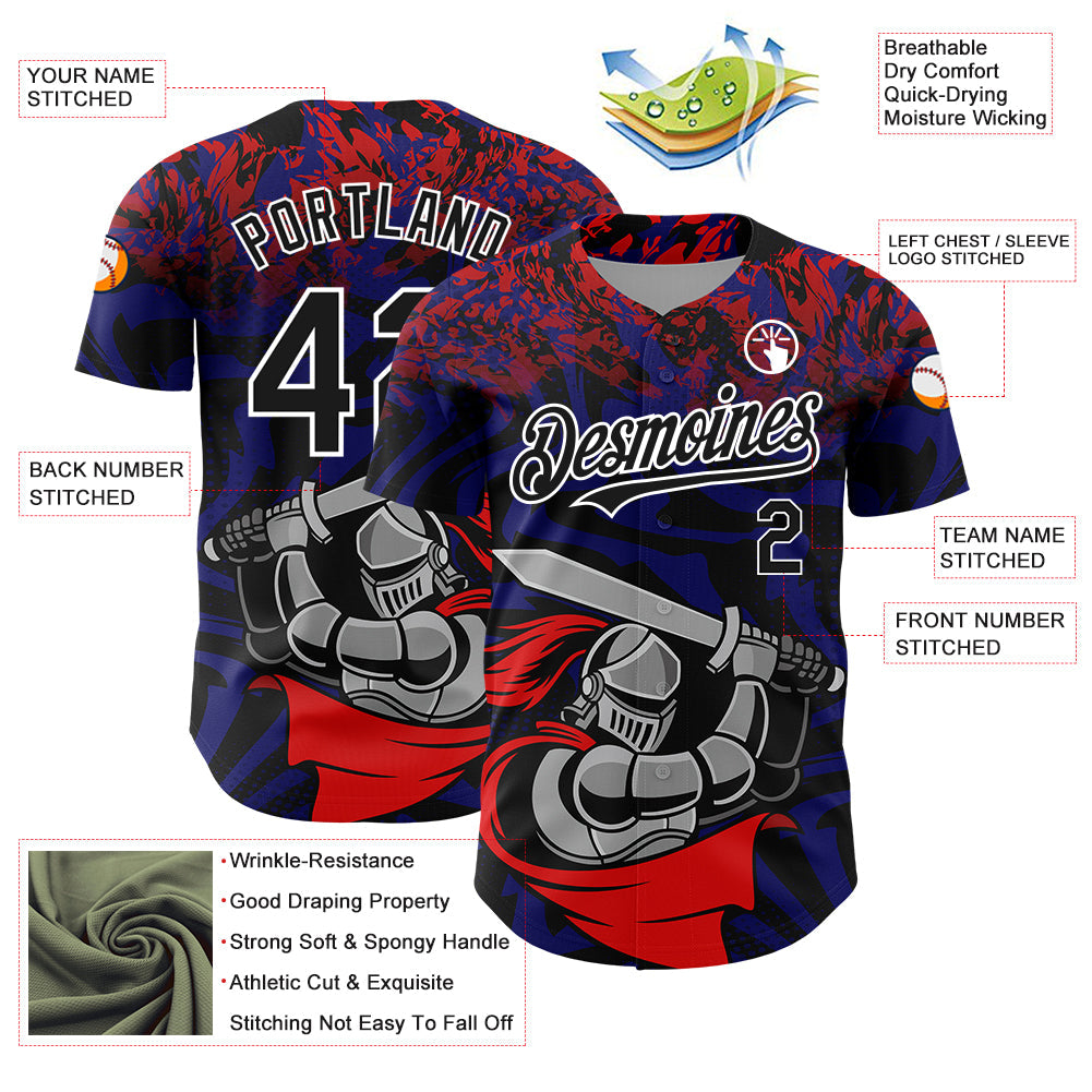 Custom Red Black-Thunder Blue 3D Pattern Design Knight Hero Art Authentic Baseball Jersey - Sky-Custom