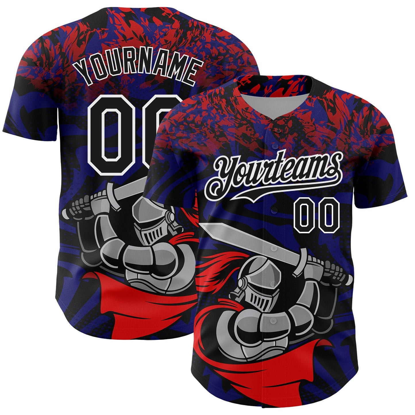 Custom Red Black-Thunder Blue 3D Pattern Design Knight Hero Art Authentic Baseball Jersey - Sky-Custom