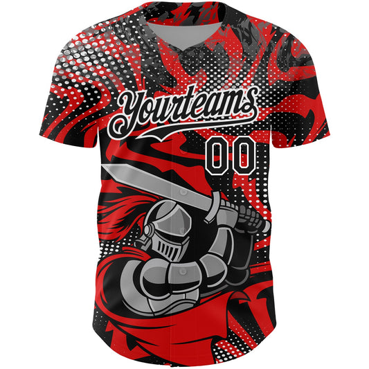 Custom Red Black-White 3D Pattern Design Knight Hero Art Authentic Baseball Jersey - Sky-Custom