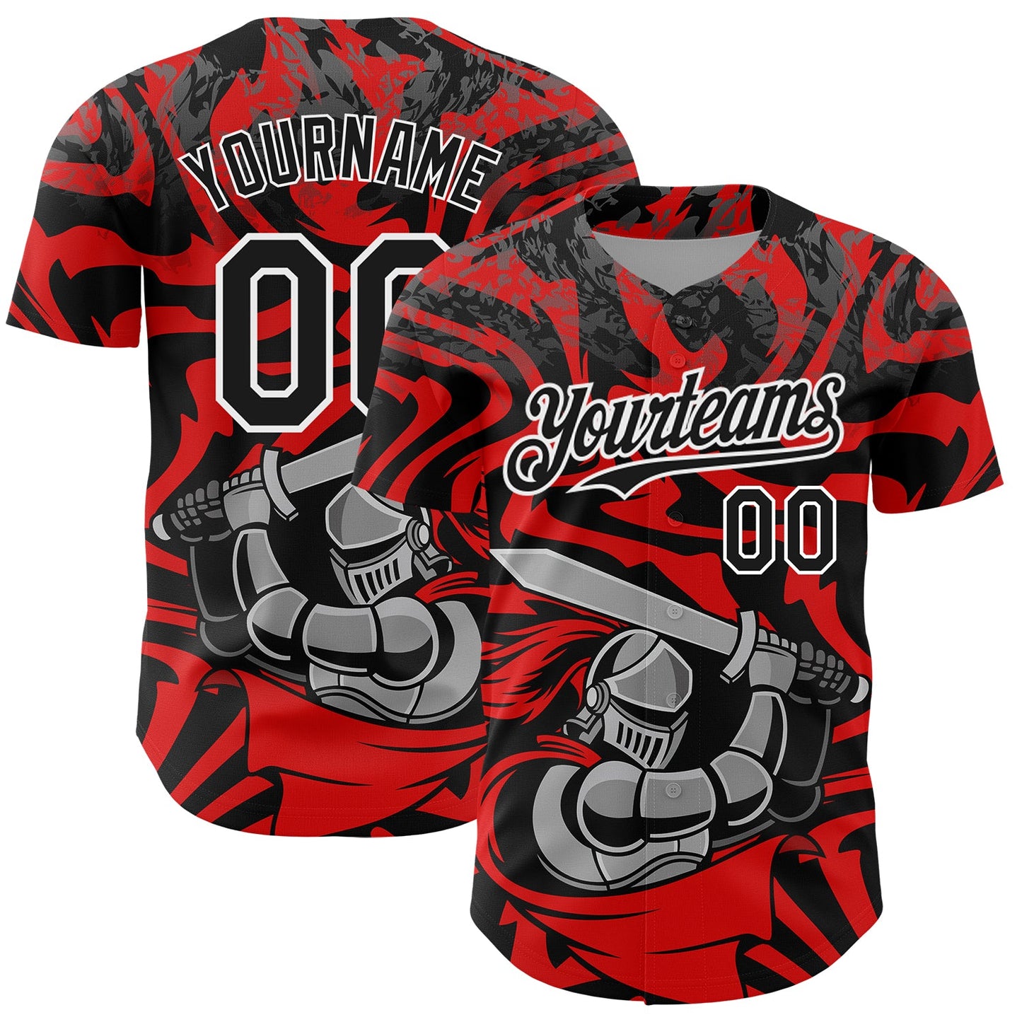 Custom Red Black-White 3D Pattern Design Knight Hero Art Authentic Baseball Jersey - Sky-Custom