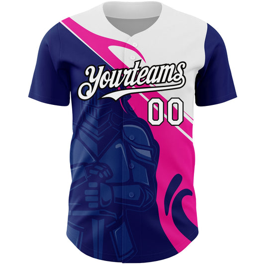 Custom Royal Pink-Black 3D Pattern Design Knight Hero Art Authentic Baseball Jersey - Sky-Custom