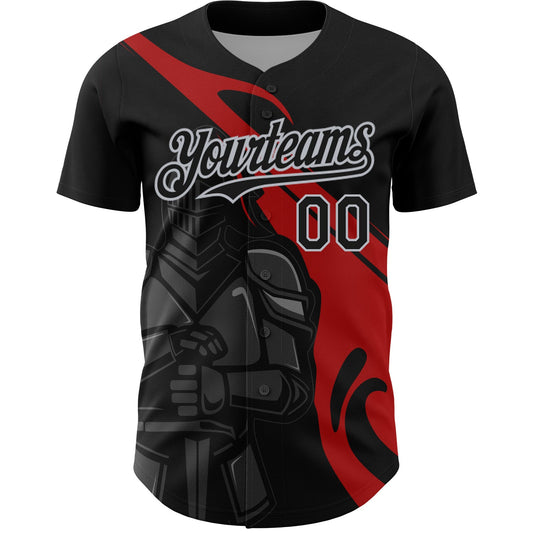Custom Black Red-Gray 3D Pattern Design Knight Hero Art Authentic Baseball Jersey - Sky-Custom