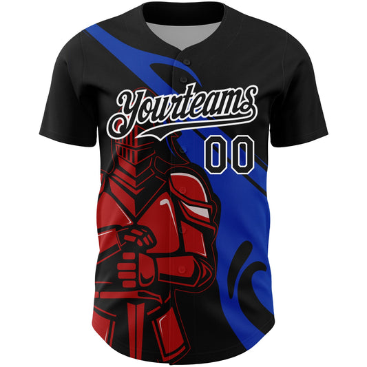 Custom Black Thunder Blue-Red 3D Pattern Design Knight Hero Art Authentic Baseball Jersey - Sky-Custom