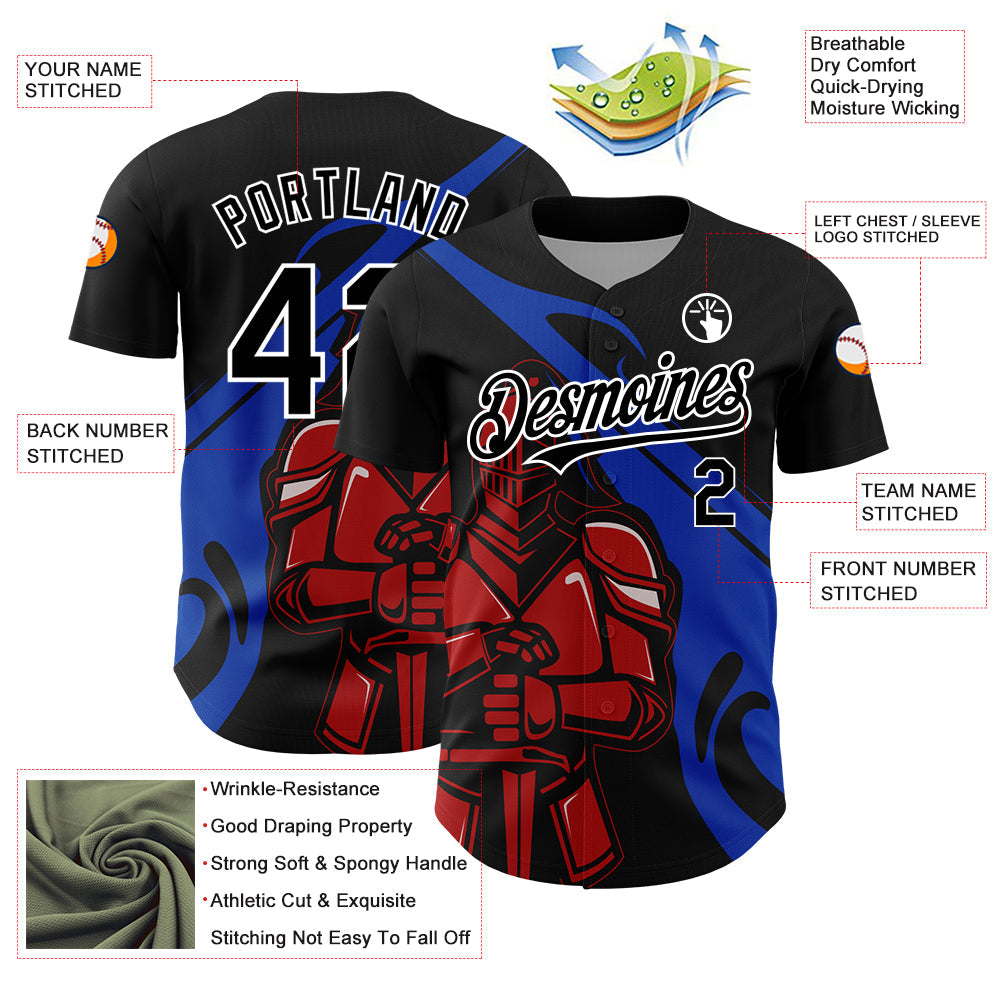 Custom Black Thunder Blue-Red 3D Pattern Design Knight Hero Art Authentic Baseball Jersey - Sky-Custom