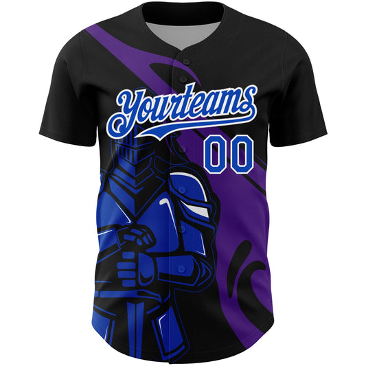 Custom Black Thunder Blue-Purple 3D Pattern Design Knight Hero Art Authentic Baseball Jersey - Sky-Custom