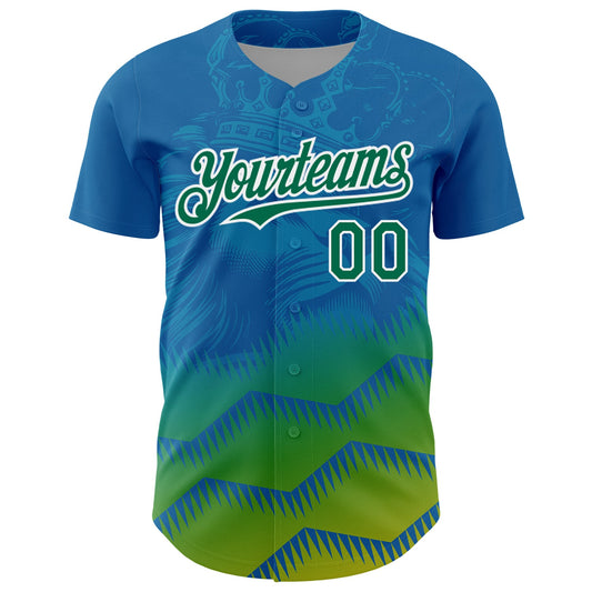 Custom Panther Blue Kelly Green-White 3D Pattern Design Animal Lion Authentic Baseball Jersey - Sky-Custom