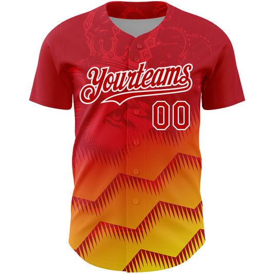 Custom Red Yellow-White 3D Pattern Design Animal Lion Authentic Baseball Jersey - Sky-Custom