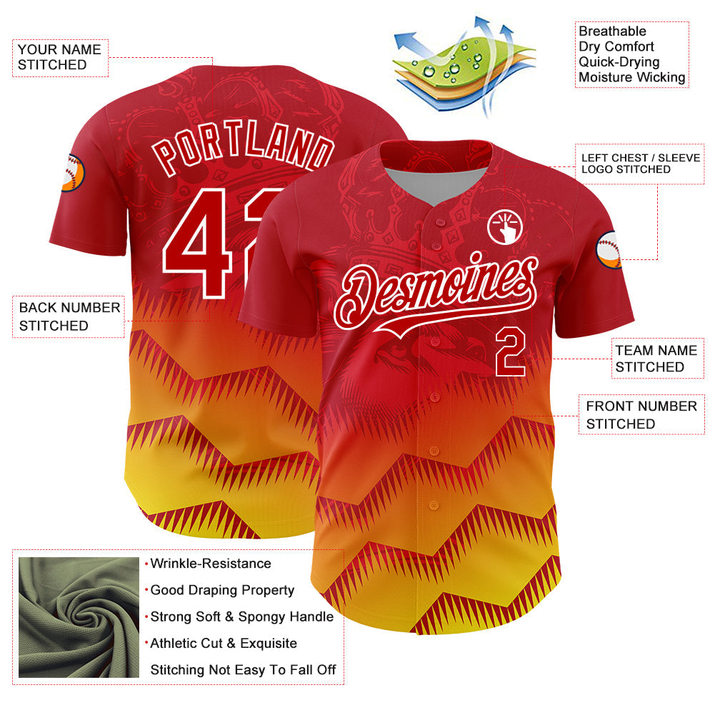 Custom Red Yellow-White 3D Pattern Design Animal Lion Authentic Baseball Jersey - Sky-Custom