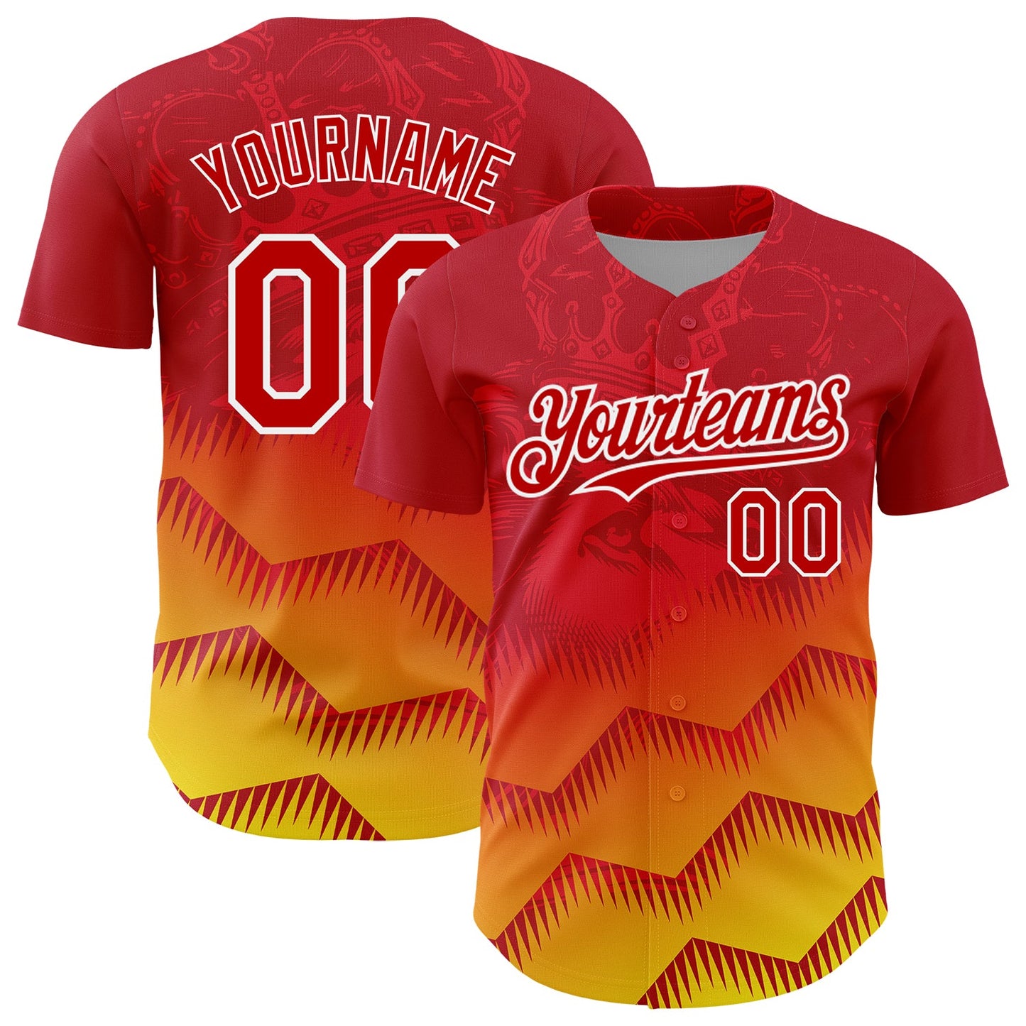 Custom Red Yellow-White 3D Pattern Design Animal Lion Authentic Baseball Jersey - Sky-Custom