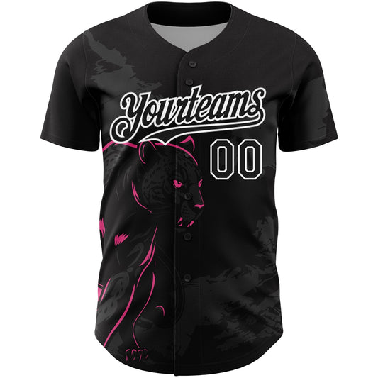 Custom Black Pink-White 3D Pattern Design Animal Panther Authentic Baseball Jersey - Sky-Custom