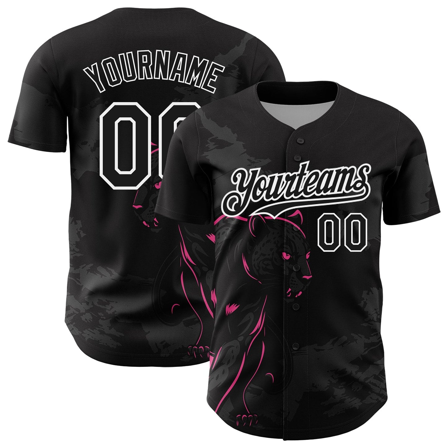 Custom Black Pink-White 3D Pattern Design Animal Panther Authentic Baseball Jersey - Sky-Custom