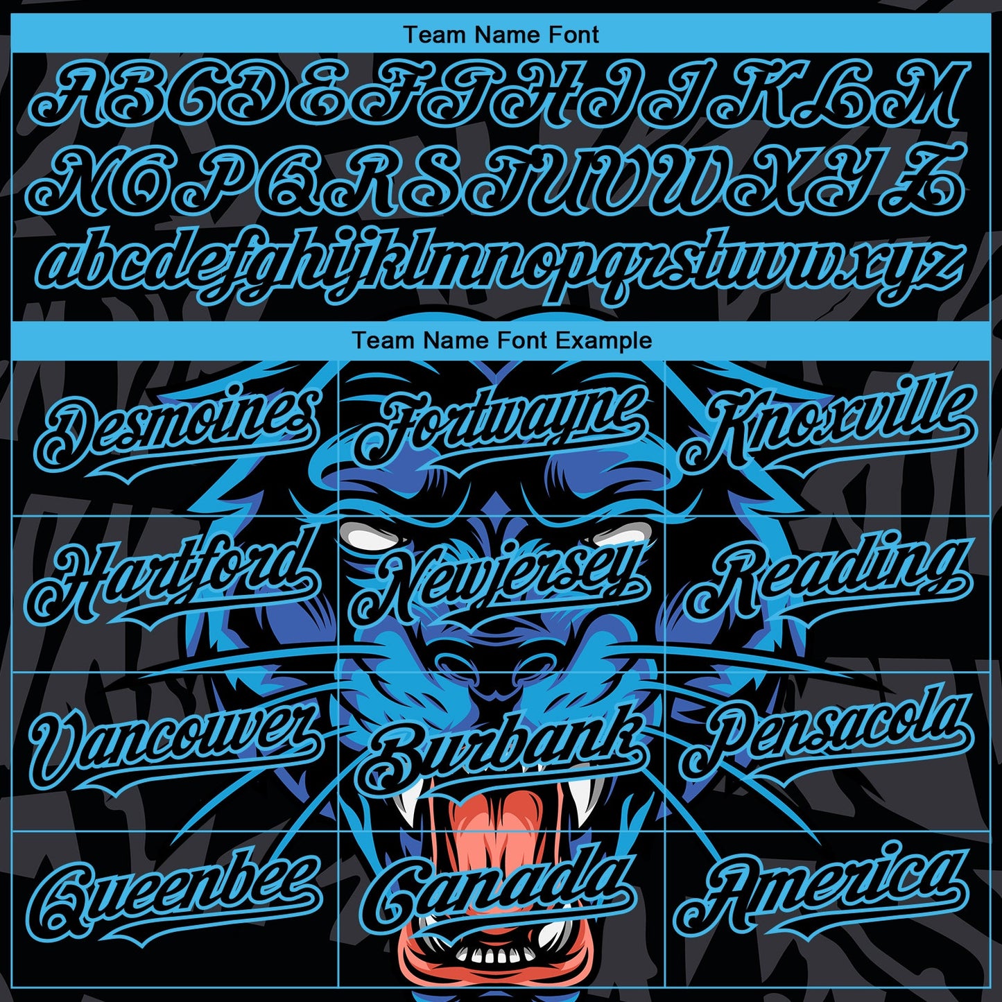 Custom Black Sky Blue 3D Pattern Design Animal Panther Authentic Baseball Jersey - Sky-Custom