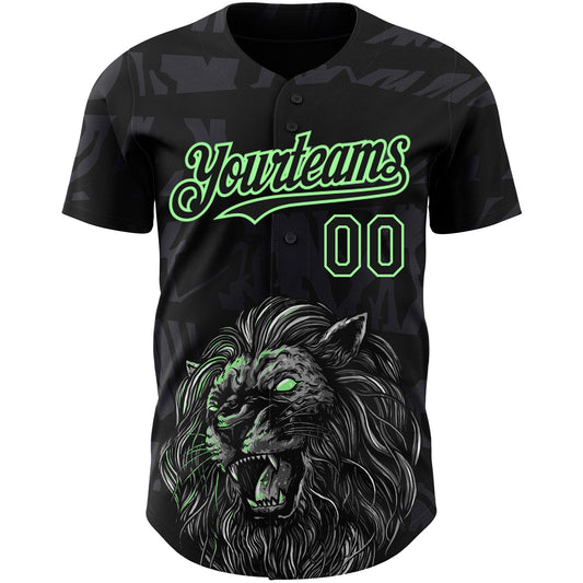 Custom Black Pea Green 3D Pattern Design Animal Lion Authentic Baseball Jersey - Sky-Custom