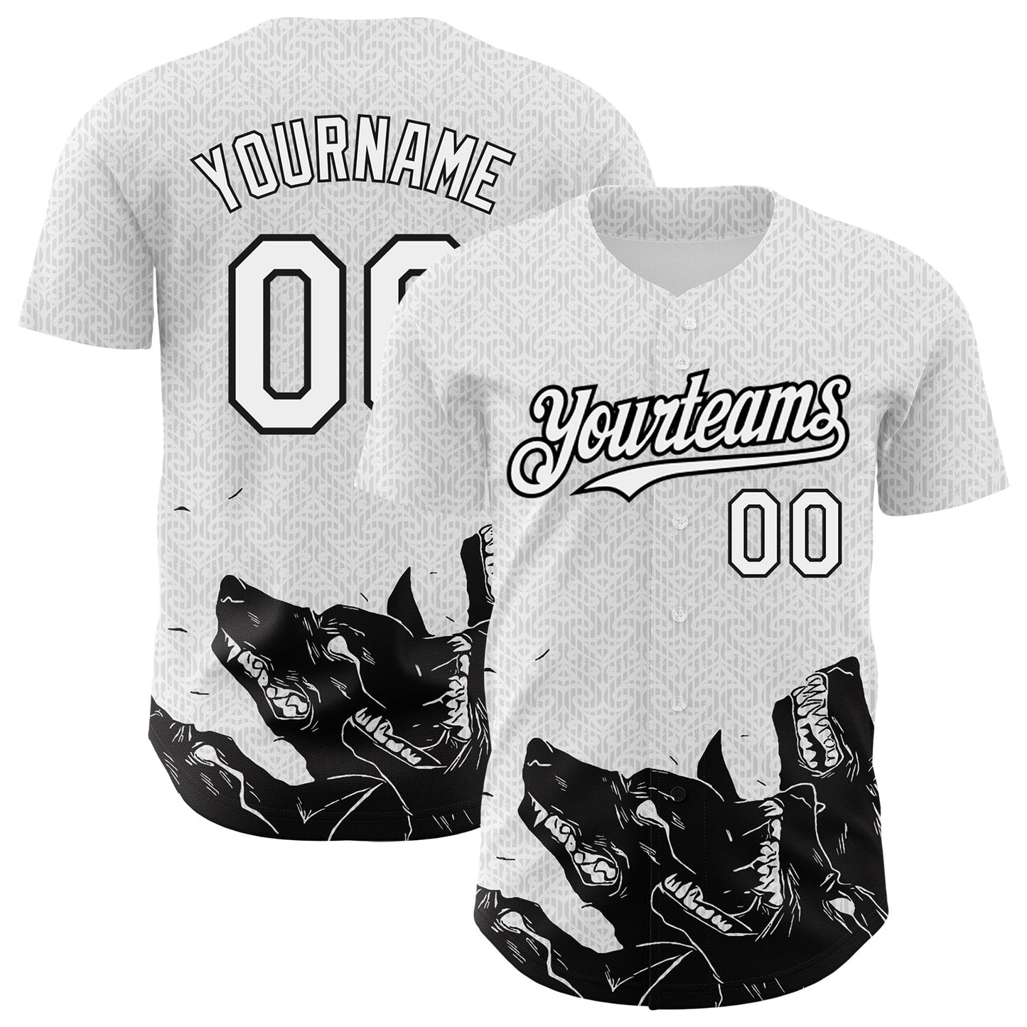 Custom White Black 3D Pattern Design Animal Wolf Authentic Baseball Jersey - Sky-Custom