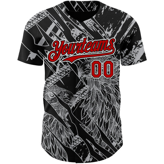 Custom Black Red-White 3D Pattern Design Animal Eagle Authentic Baseball Jersey - Sky-Custom
