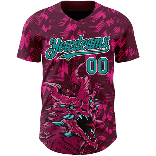 Custom Crimson Teal-Black 3D Pattern Design Animal Dragon Authentic Baseball Jersey - Sky-Custom