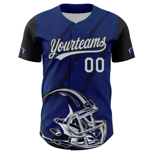 Custom US Navy Blue Silver-Black 3D Pattern Design Football Helmet And Animal Claw Authentic Baseball Jersey - Sky-Custom