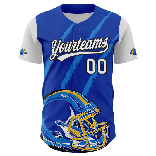 Custom Thunder Blue White-Black 3D Pattern Design Football Helmet And Animal Claw Authentic Baseball Jersey - Sky-Custom