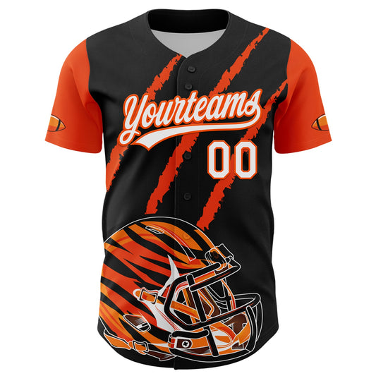 Custom Black White-Orange 3D Pattern Design Football Helmet And Animal Claw Authentic Baseball Jersey - Sky-Custom