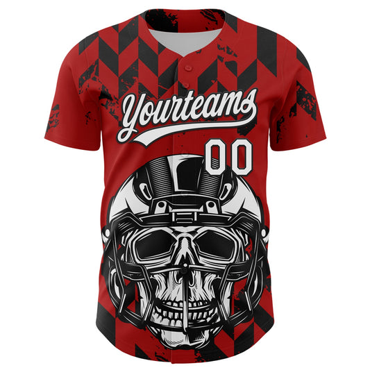 Custom Red White-Black 3D Pattern Design Football Skull Helmet Authentic Baseball Jersey - Sky-Custom