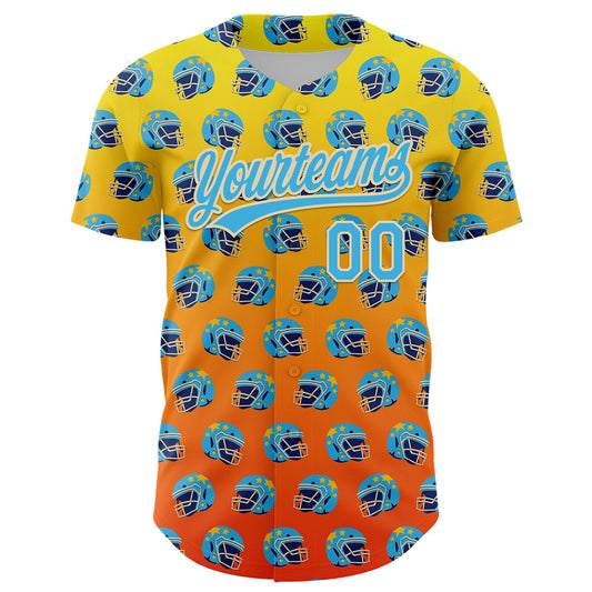Custom Light Yellow Sky Blue Orange-Cream 3D Pattern Design Football Helmet Authentic Baseball Jersey - Sky-Custom