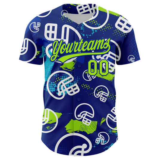Custom Royal Neon Green-White 3D Pattern Design Football Helmet Authentic Baseball Jersey - Sky-Custom