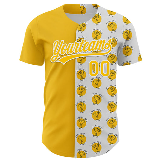 Custom White Yellow 3D Pattern Design Champion Trophy Authentic Baseball Jersey - Sky-Custom