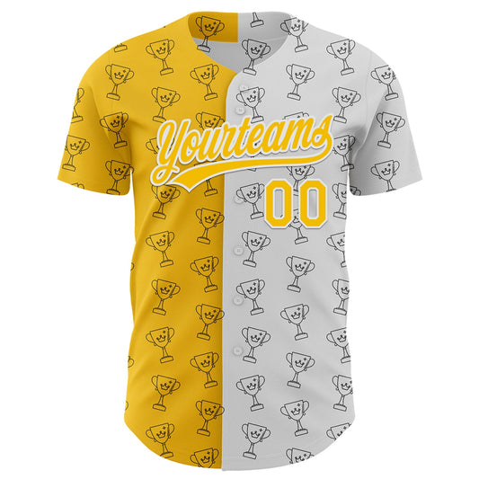 Custom White Yellow 3D Pattern Design Champion Trophy Authentic Baseball Jersey - Sky-Custom