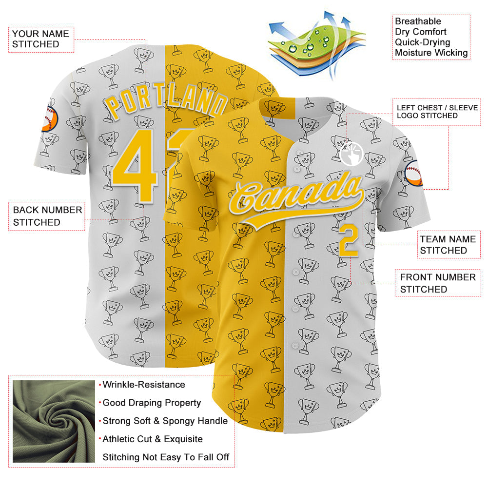Custom White Yellow 3D Pattern Design Champion Trophy Authentic Baseball Jersey - Sky-Custom