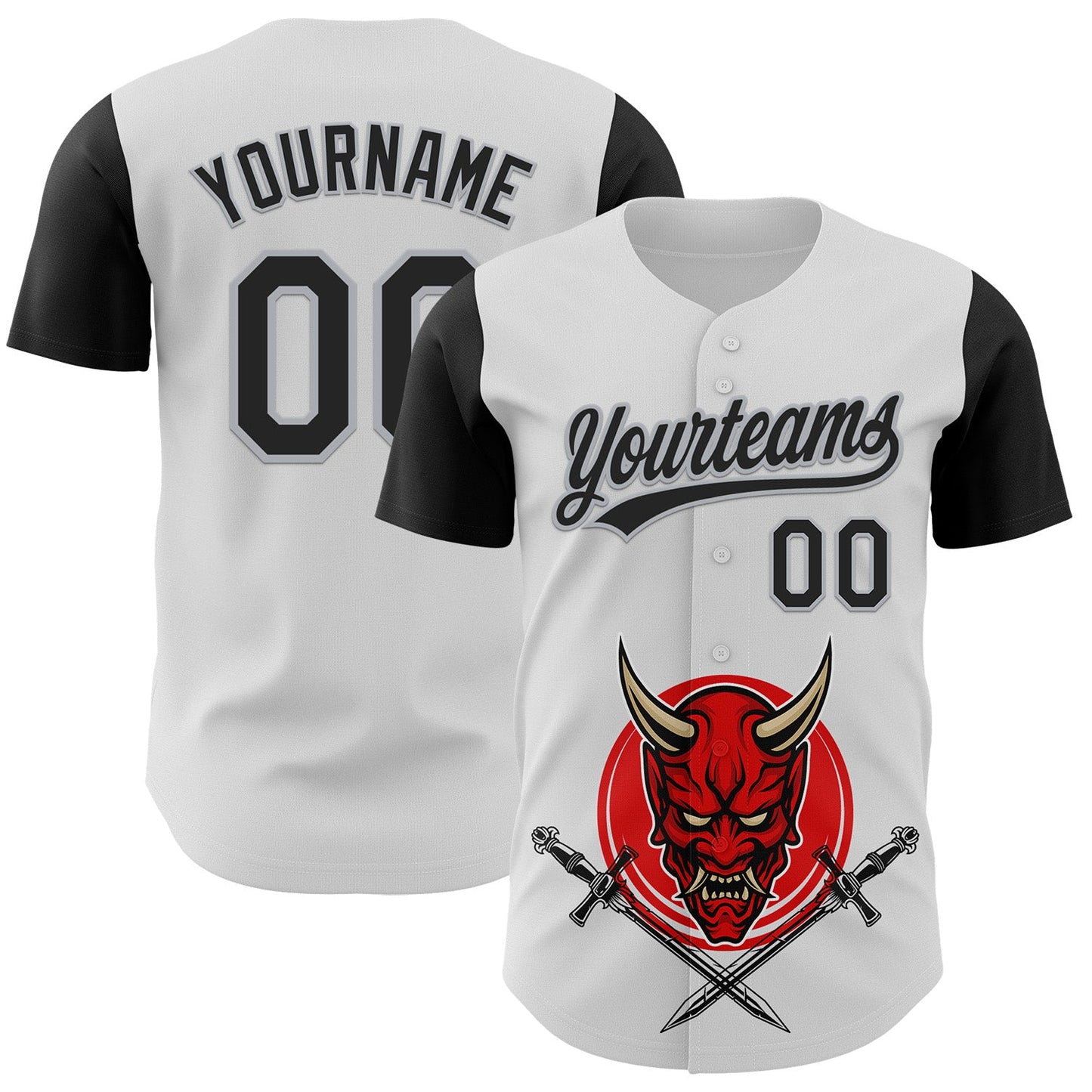 Custom White Black-Gray 3D Pattern Halloween Skull Authentic Baseball Jersey - Sky-Custom