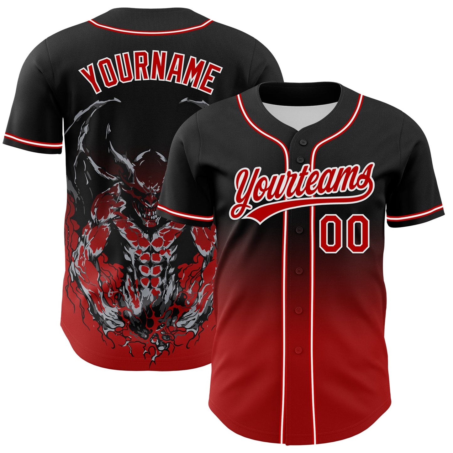Custom Black Red-White 3D Pattern Halloween Skull Authentic Baseball Jersey - Sky-Custom